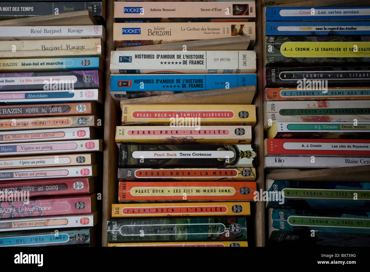 paperbacks for sale in a second-hand bookshop Stock Photo