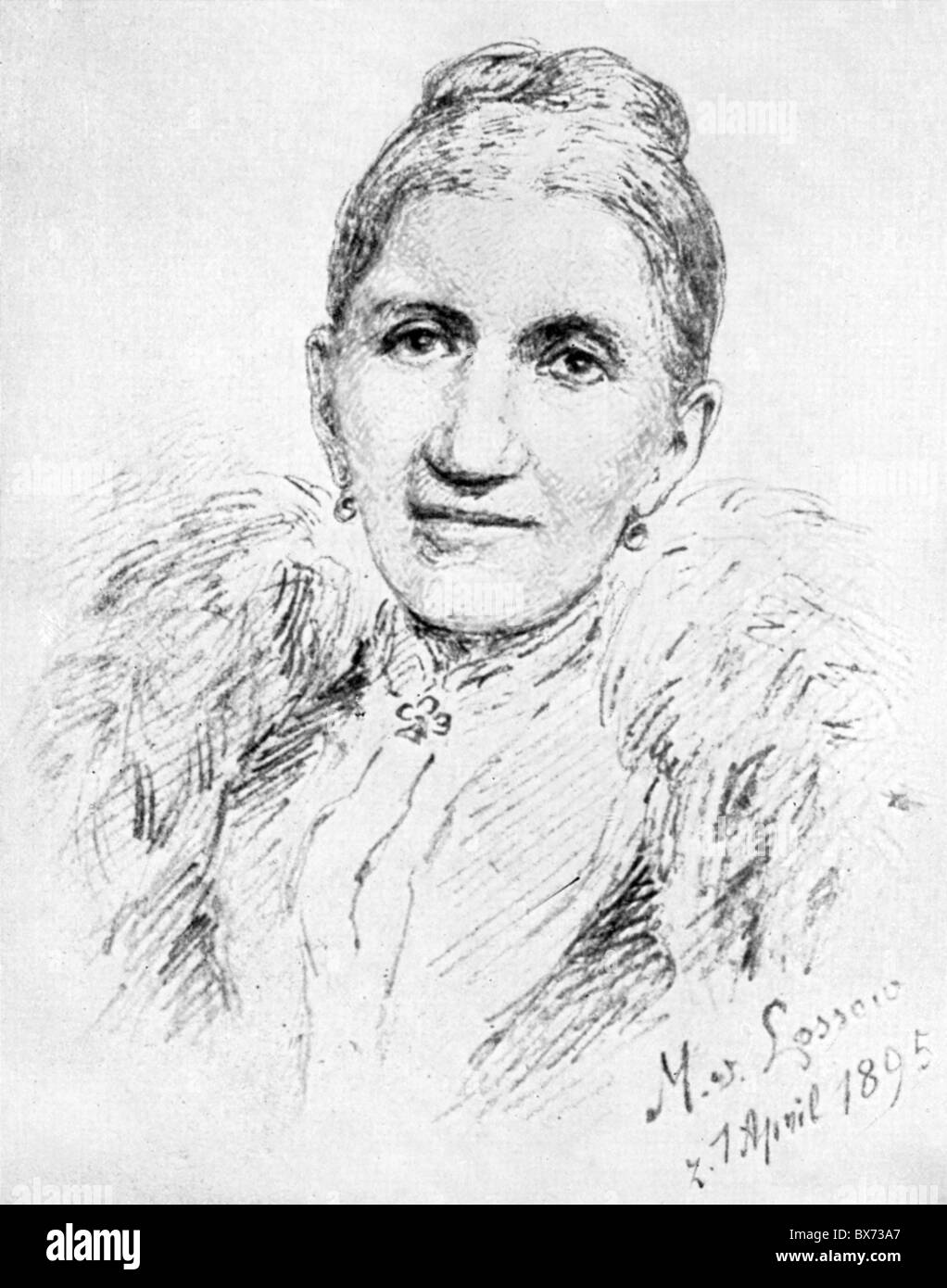 Bismarck, Johanna Frederike von, 11.4.1824 - 27.11.1894, Prussian noblewoman, portrait, drawing by M. von Lossow, 1895, Stock Photo