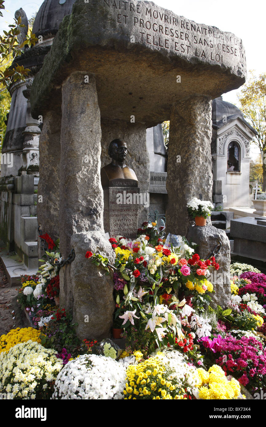 Alan Kardec's grave at Pere Lachaise cemetery, Paris, France, Europe Stock Photo