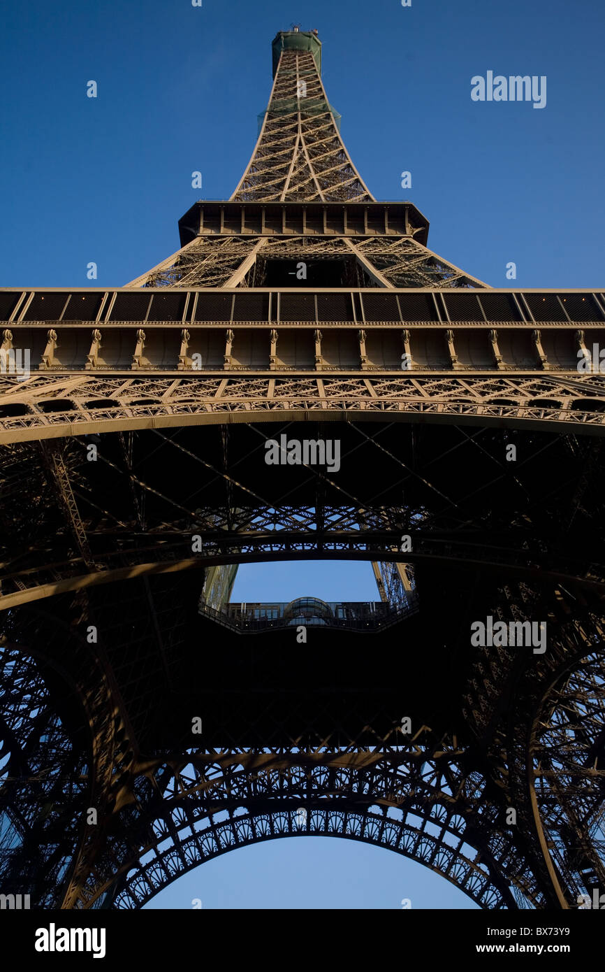 view of the eiffel tower from below Stock Photo