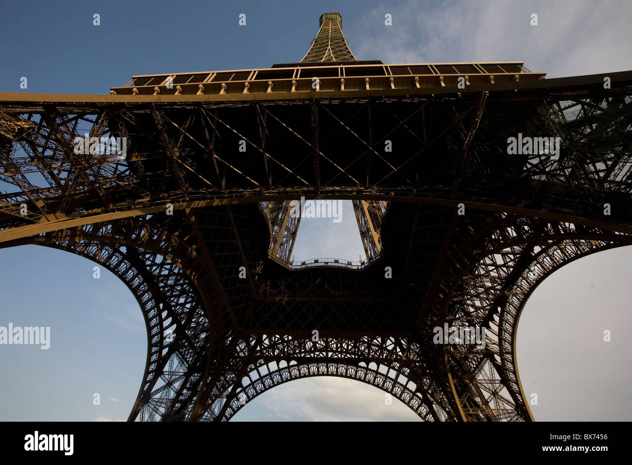 looking up at the eiffel tower from below Stock Photo