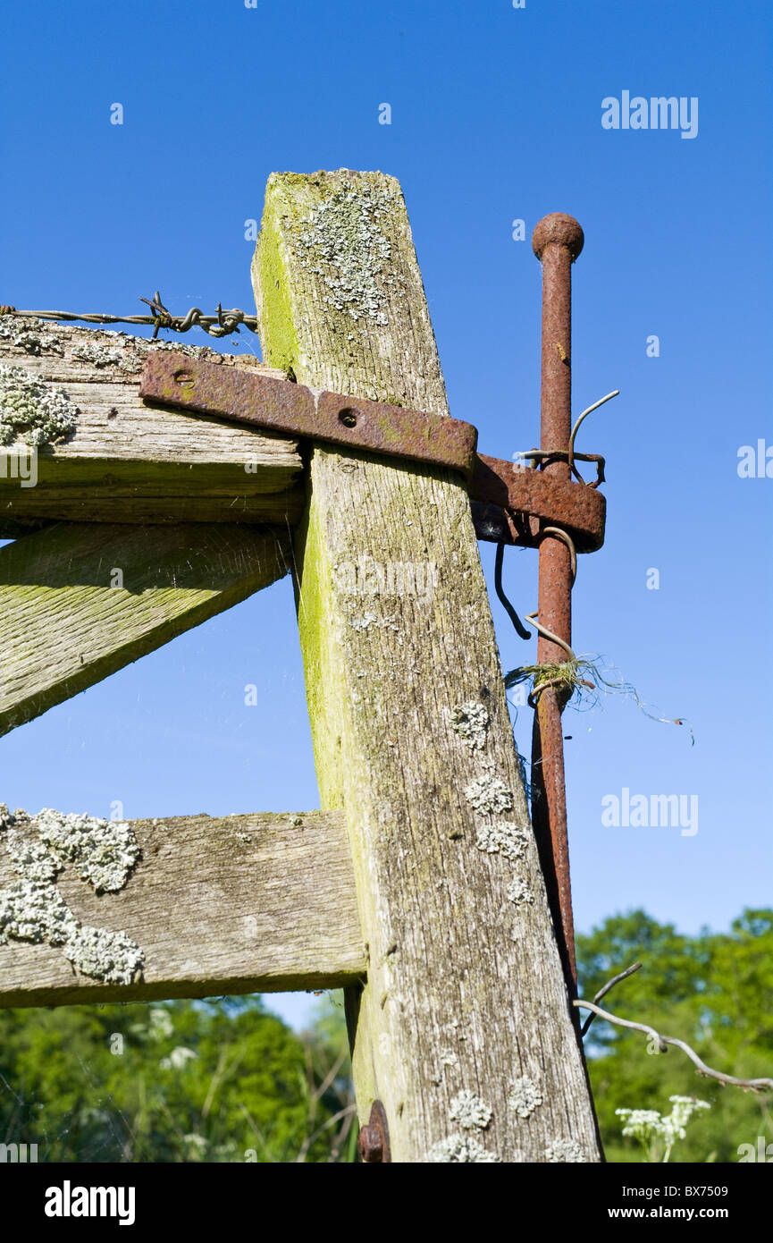 Old Wooden Rustic Gate at Entrance to Field Stock Photo