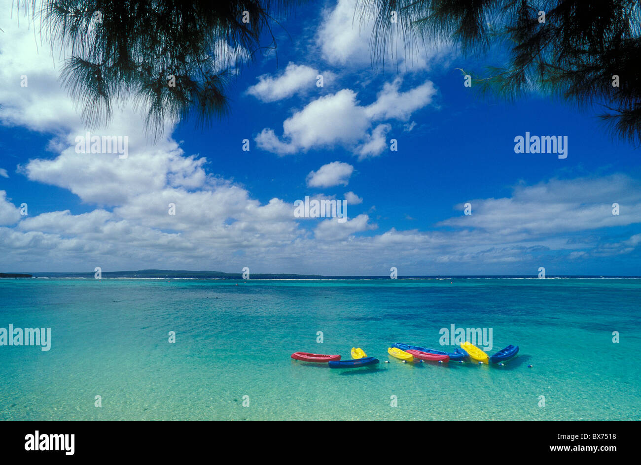 Kayaks in lagoon at Pacific Islands Club resort, Saipan, Northern Marianas Islands, Micronesia. Stock Photo