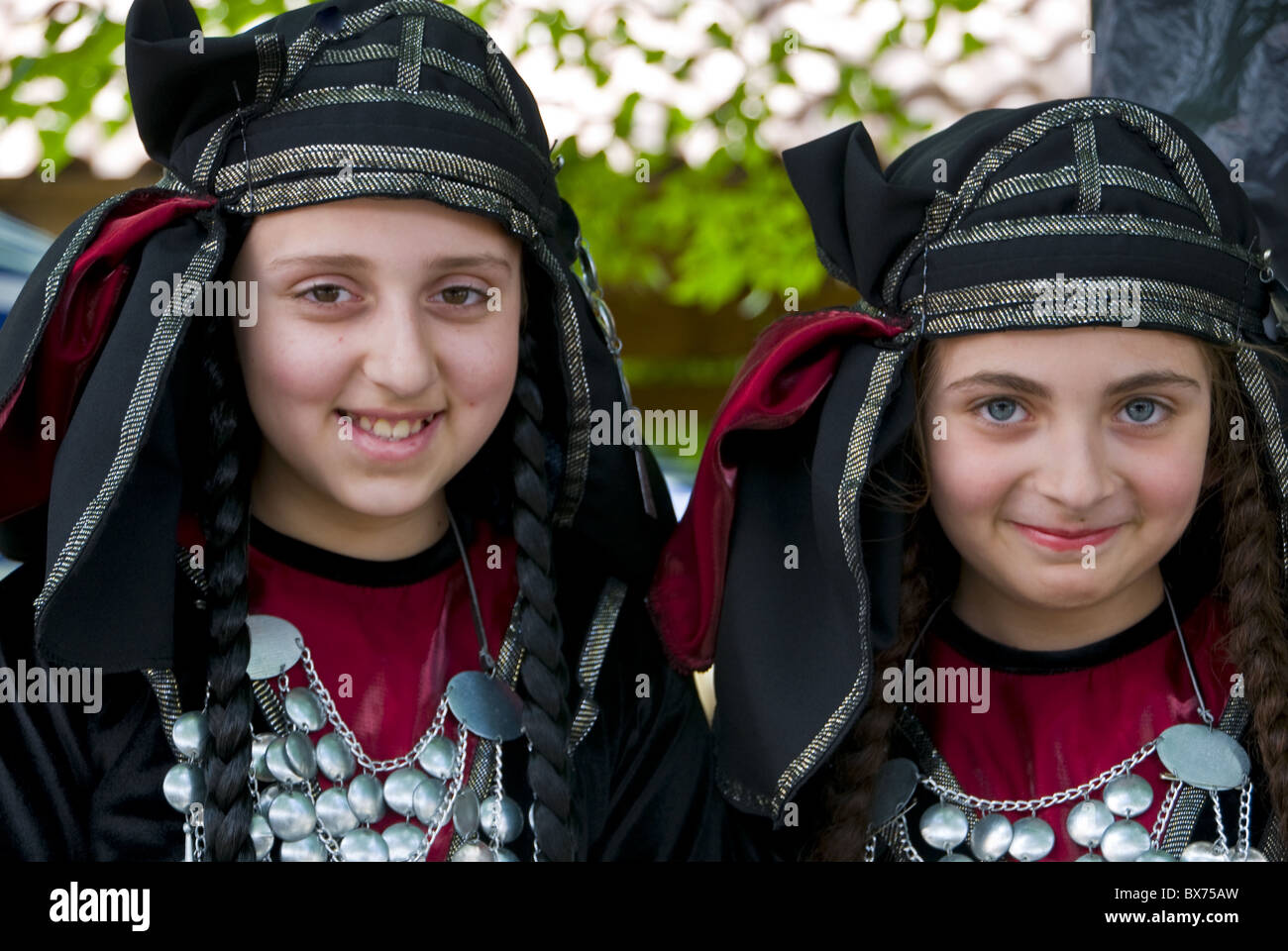 Young traditionally dressed Georgian girls, Sighnaghi, Georgia