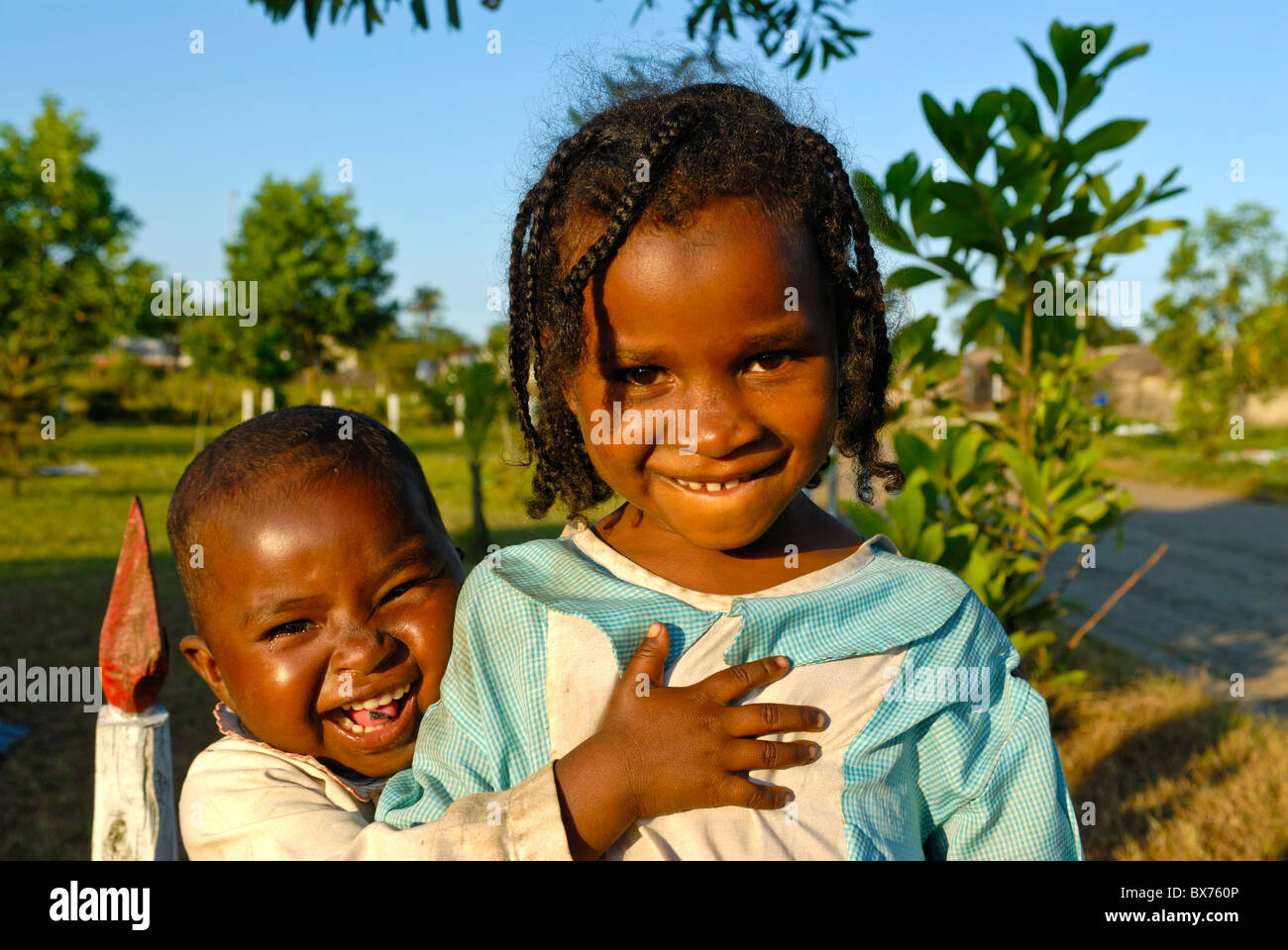 Children posing for the camera, Taomasina, Madagascar, Africa Stock Photo