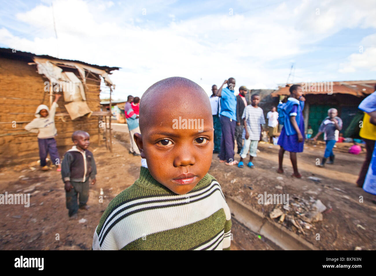 Boy in the Kibera slums, Nairobi, Kenya Stock Photo