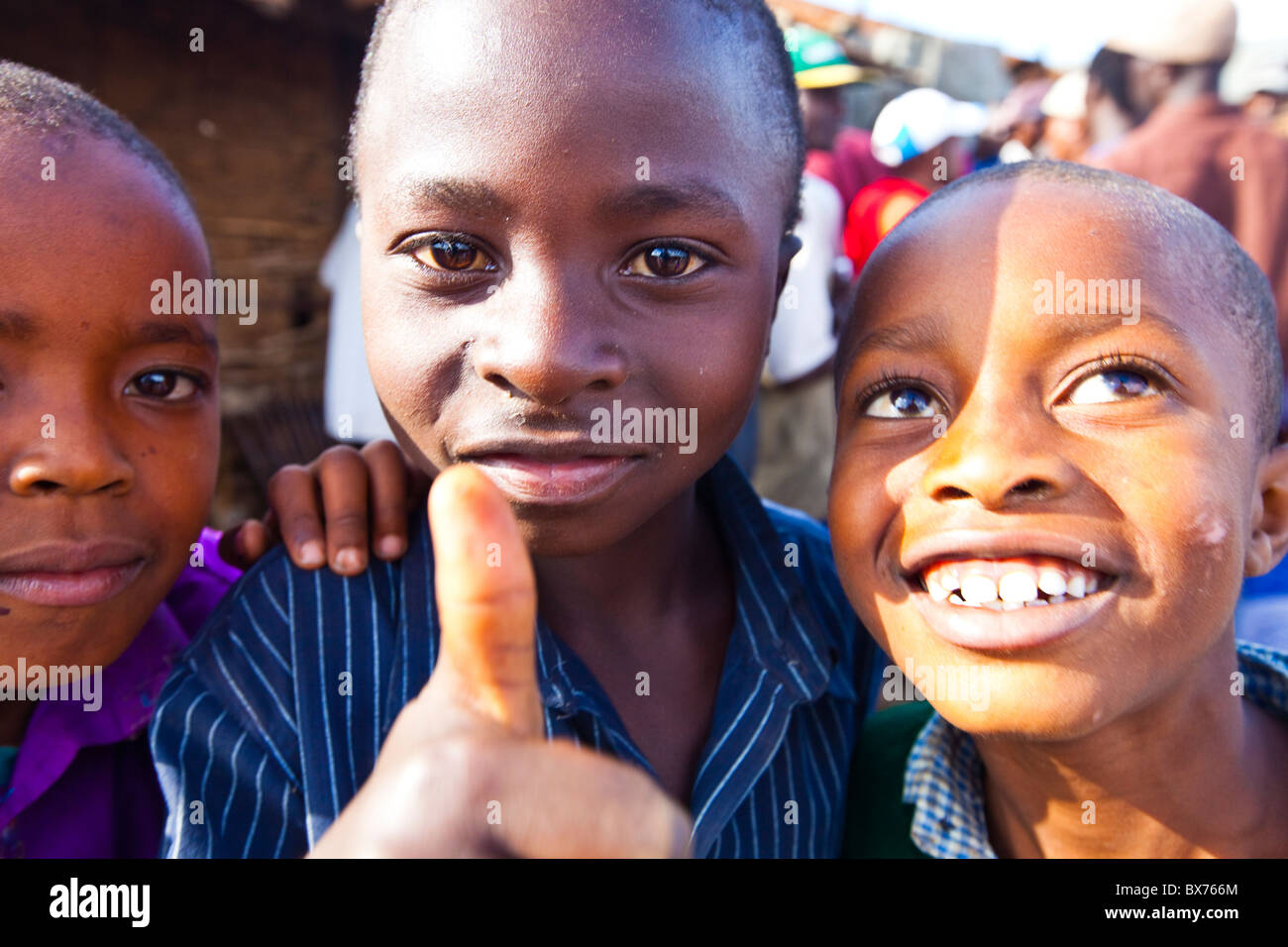Boys in Kibera slums, Nairobi, Kenya Stock Photo