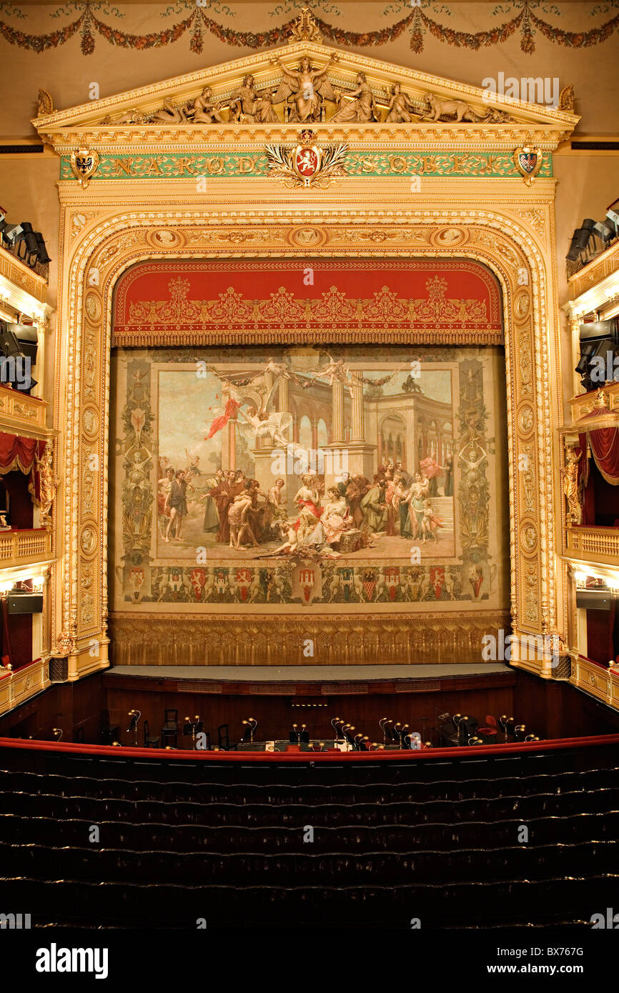National Theatre, Prague, Hynais Curtain, stage, auditorium, interior Stock  Photo - Alamy