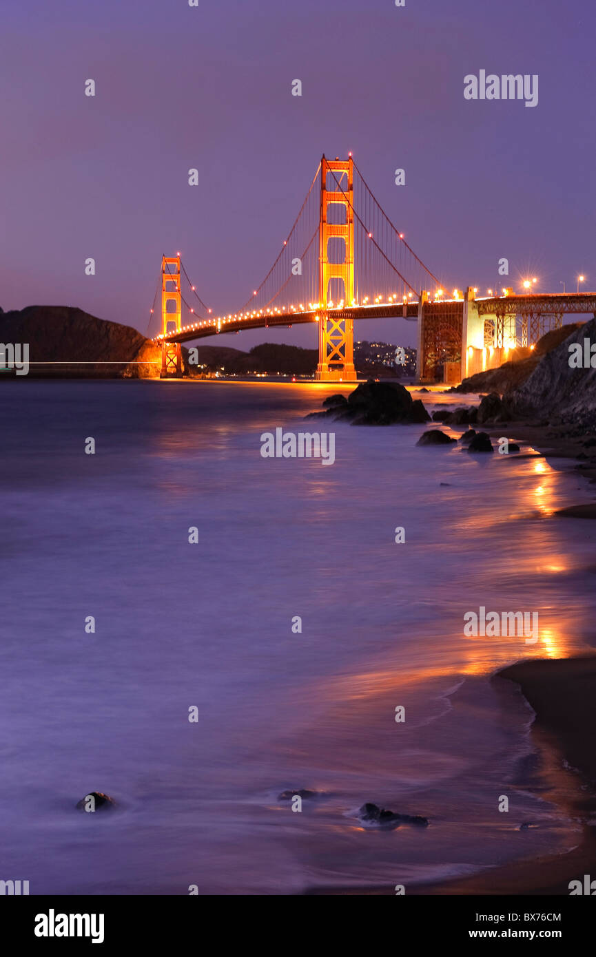 Usa, California, San Francisco, Baker's Beach and Golden Gate Bridge Stock Photo