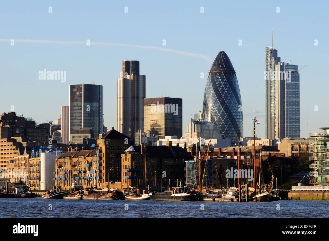 City of London Skyline including Tower 42, 30 St Mary Axe, and Heron Tower  from Bermondsey, London, England, UK Stock Photo