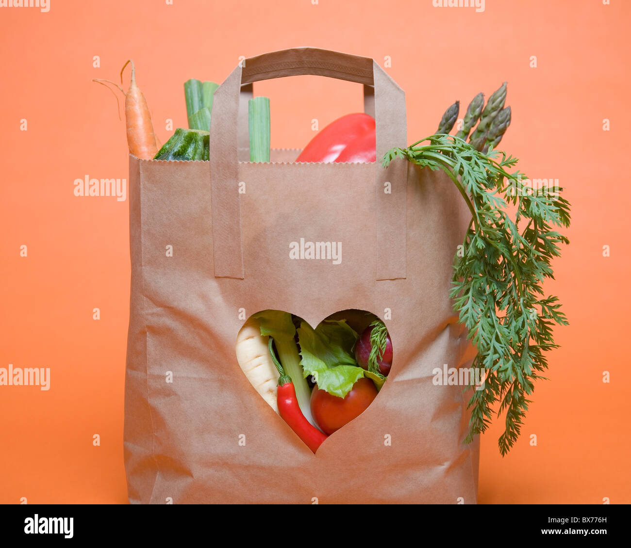 Vegetables in bag with heart symbol Stock Photo