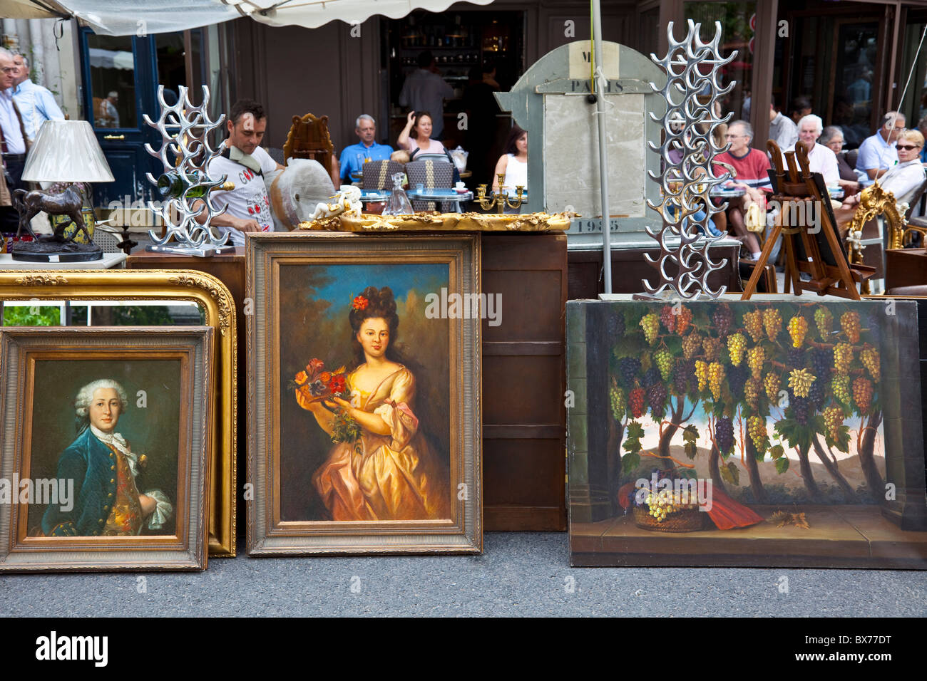 Flea market, rue Mouffetard, Paris, France, Europe Stock Photo