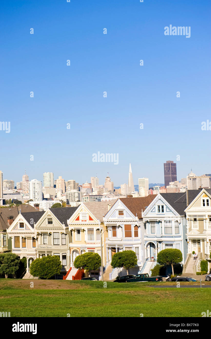 Usa, California, San Francisco, Alamo Square, Victorian Houses Stock
