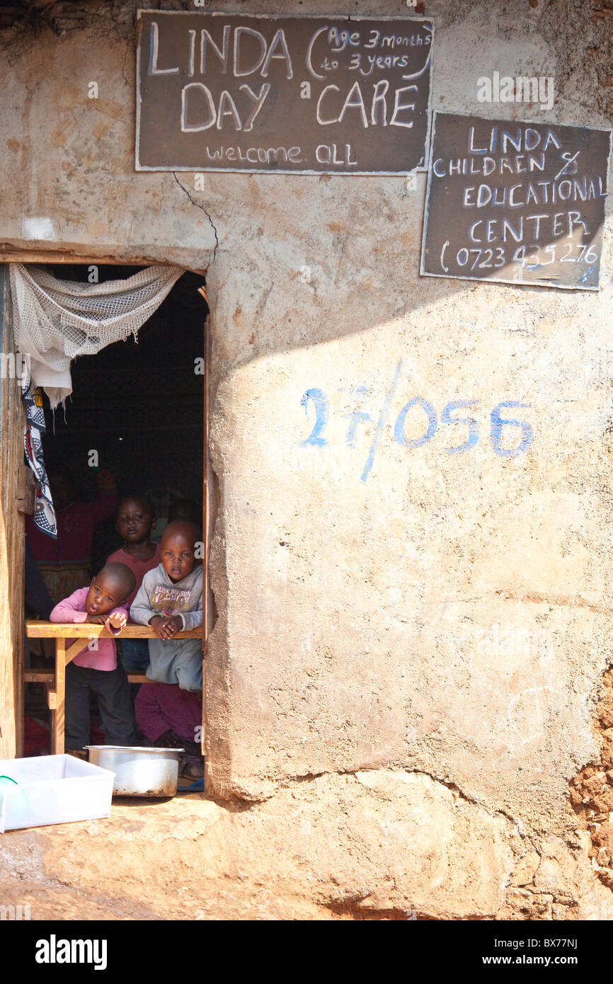 Daycare in the Kibera slums, Nairobi, Kenya Stock Photo