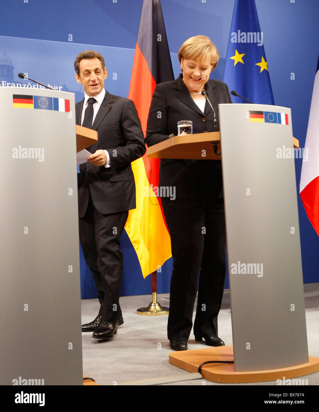 Sarkozy and Merkel in Freiburg Stock Photo