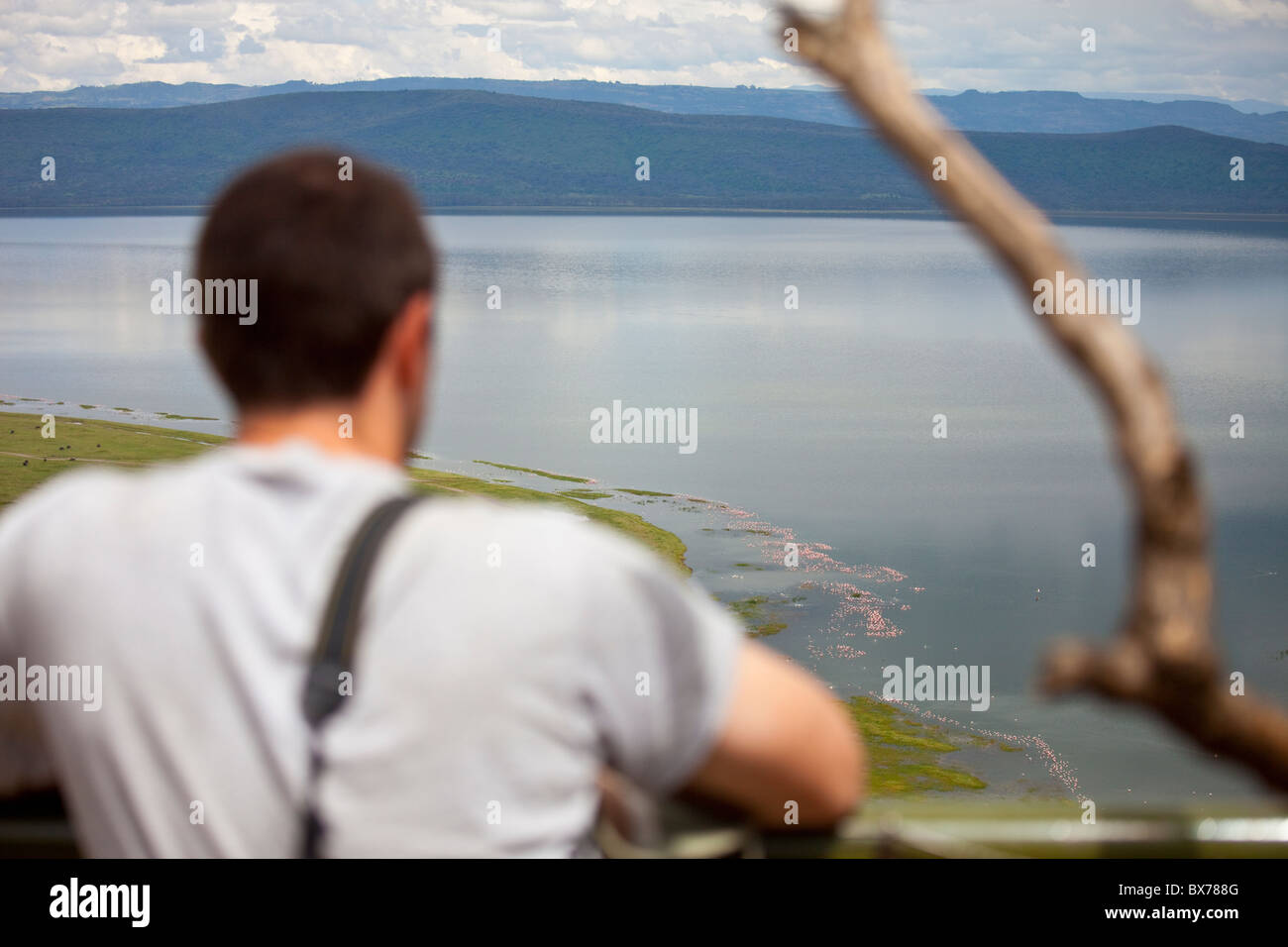 Tourist overlooking Lake Nakuru, Kenya Stock Photo