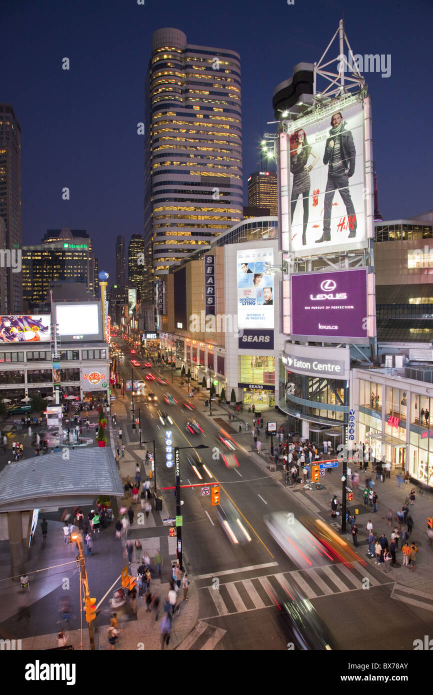 Illuminated signs and Video screens at Dundas Square, in Toronto, Ontario, Canada, North America Stock Photo