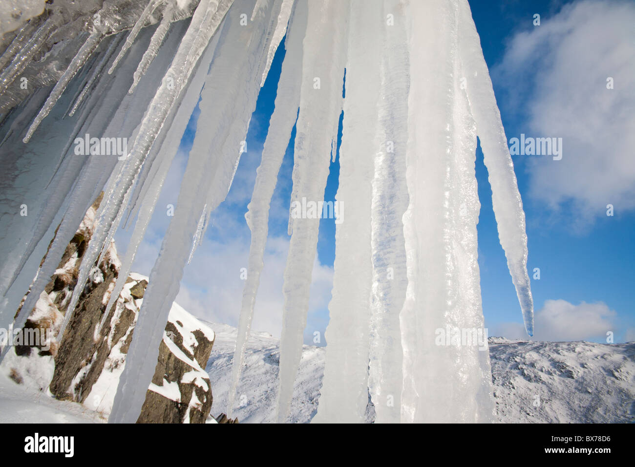 An ice fall on Red Screes in the Lake District, during a very cold snap in Novembver 2010. Stock Photo