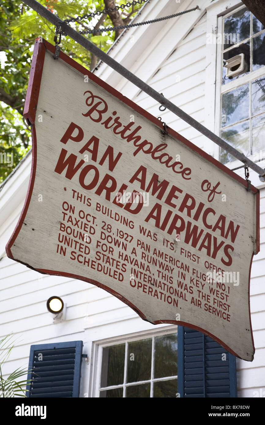 Sign for Pan American Airways in Key West, Florida, United States of America, North America Stock Photo