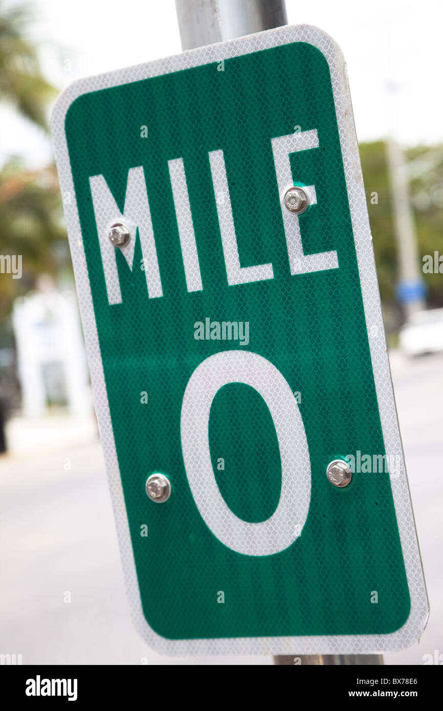 Signpost for mile 0, the beginning of US1 highway, Key West, Florida, United States of America, North America Stock Photo