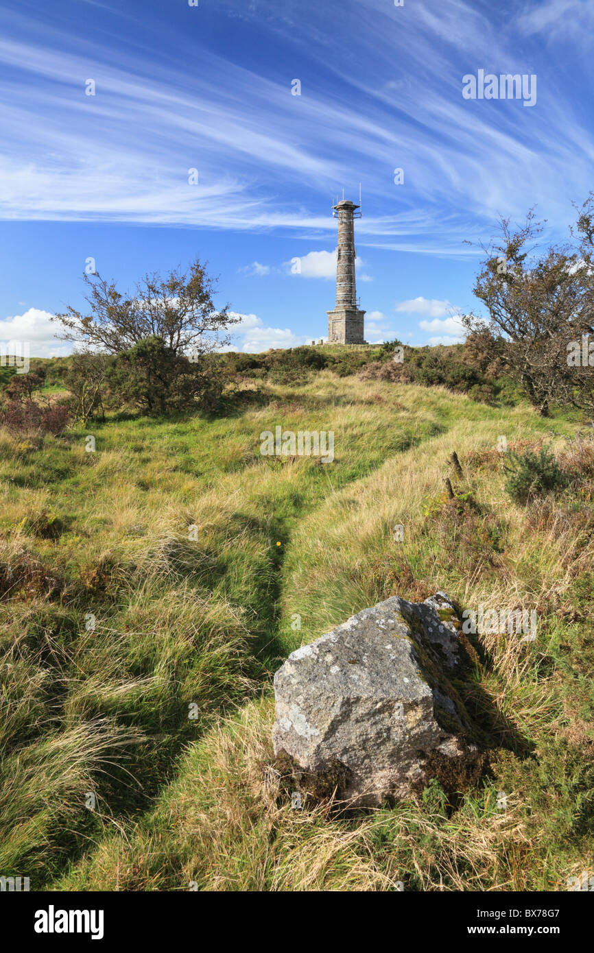Kit Hill near Kelly Bray in East CornwallKIT HILL MONUMENT CORNWALL WHISPY CLOUDS Stock Photo