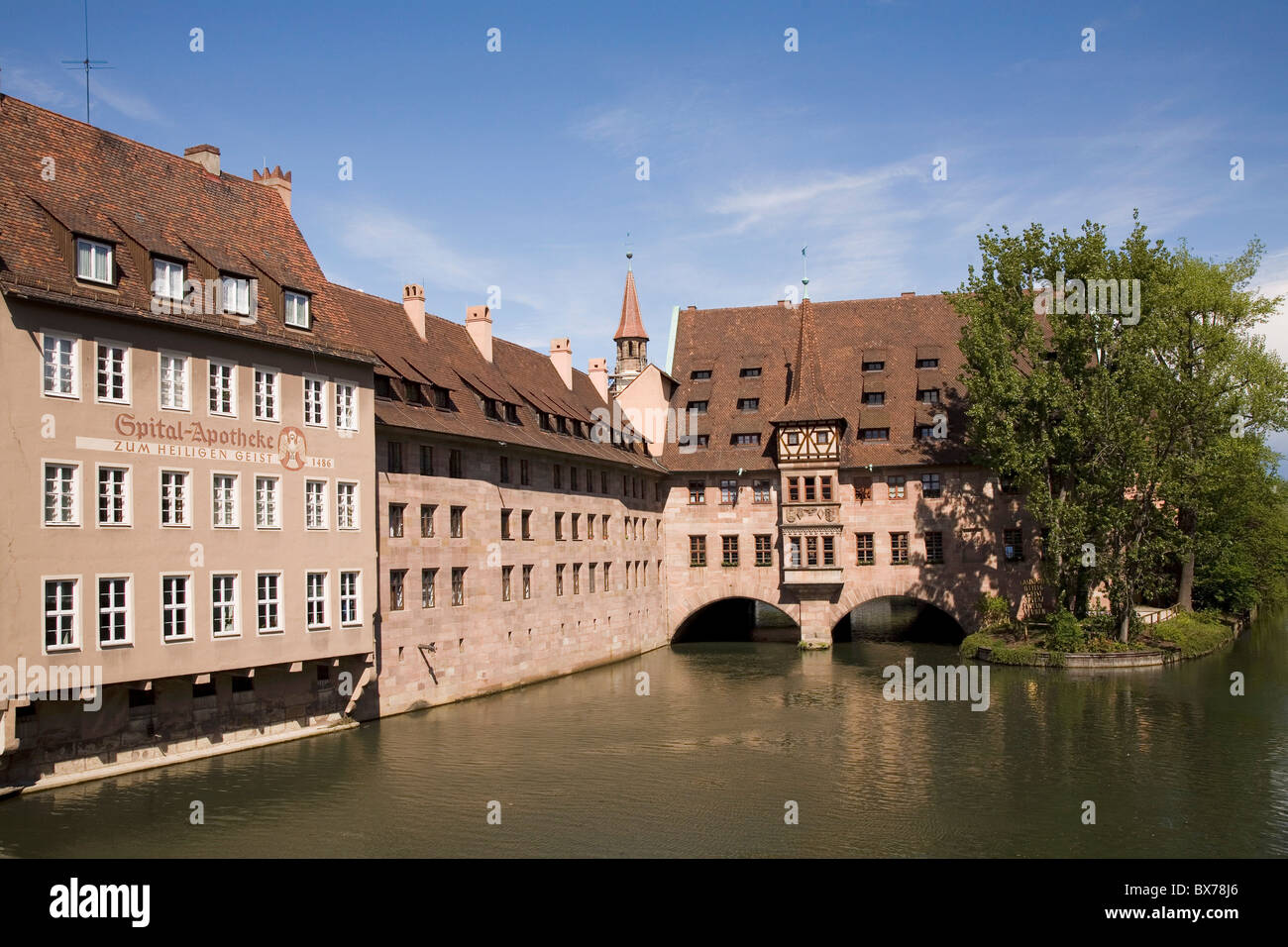 The Holy Ghost Hospital, one of Europe's largest medieval hospitals, by the river Pegnitz in