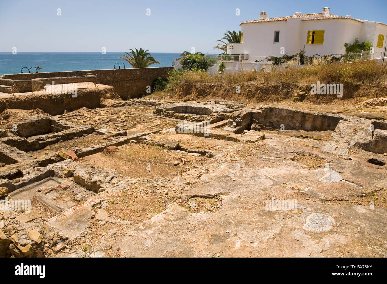 A modern apartment overlook the Roman ruins (the Ruinas Romanas da Luz) at Luz in Lagos, Algarve, Portugal, Europe Stock Photo