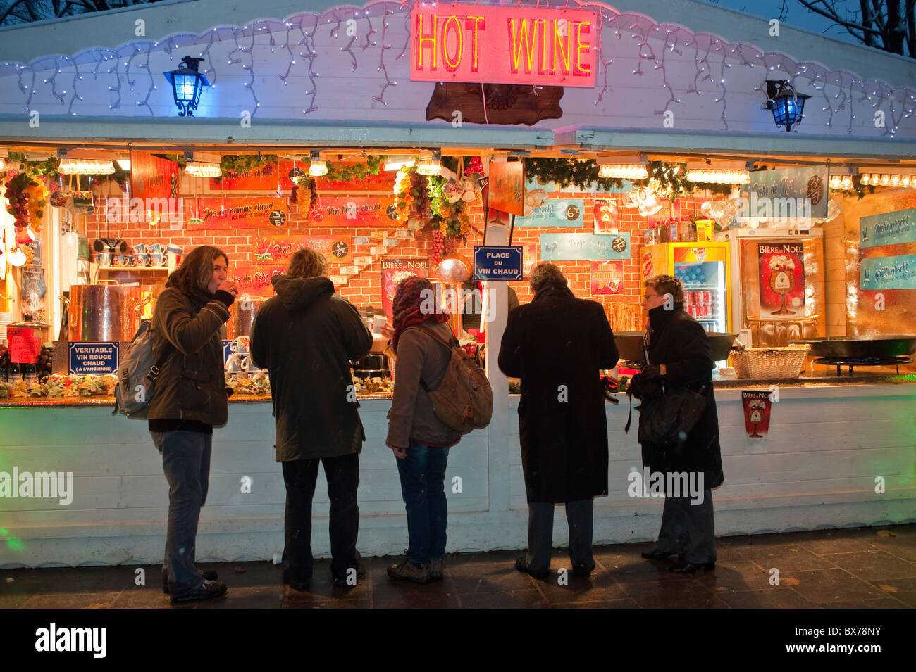 Paris France Women Eating At Food Stall Christmas Market On