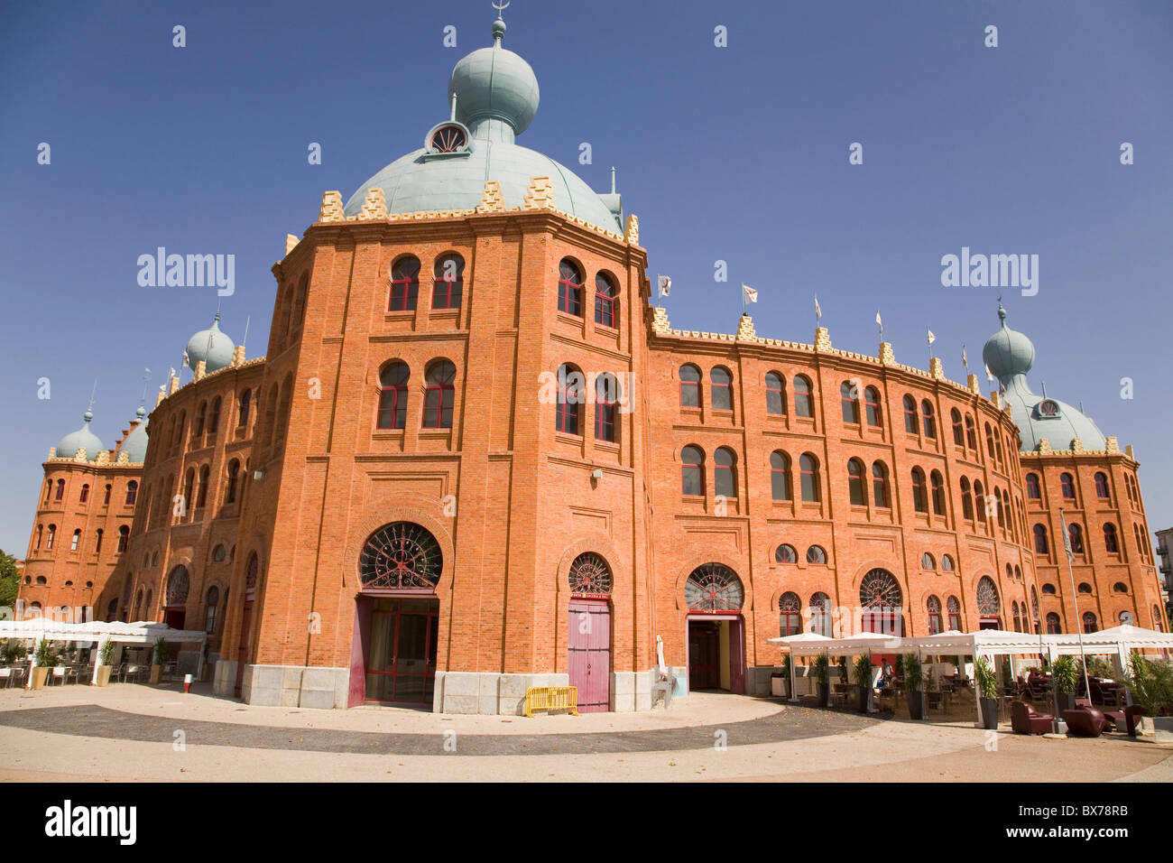 The red brick exterior of the Campo Pequeno bullring in central Lisbon, Portugal, Europe Stock Photo