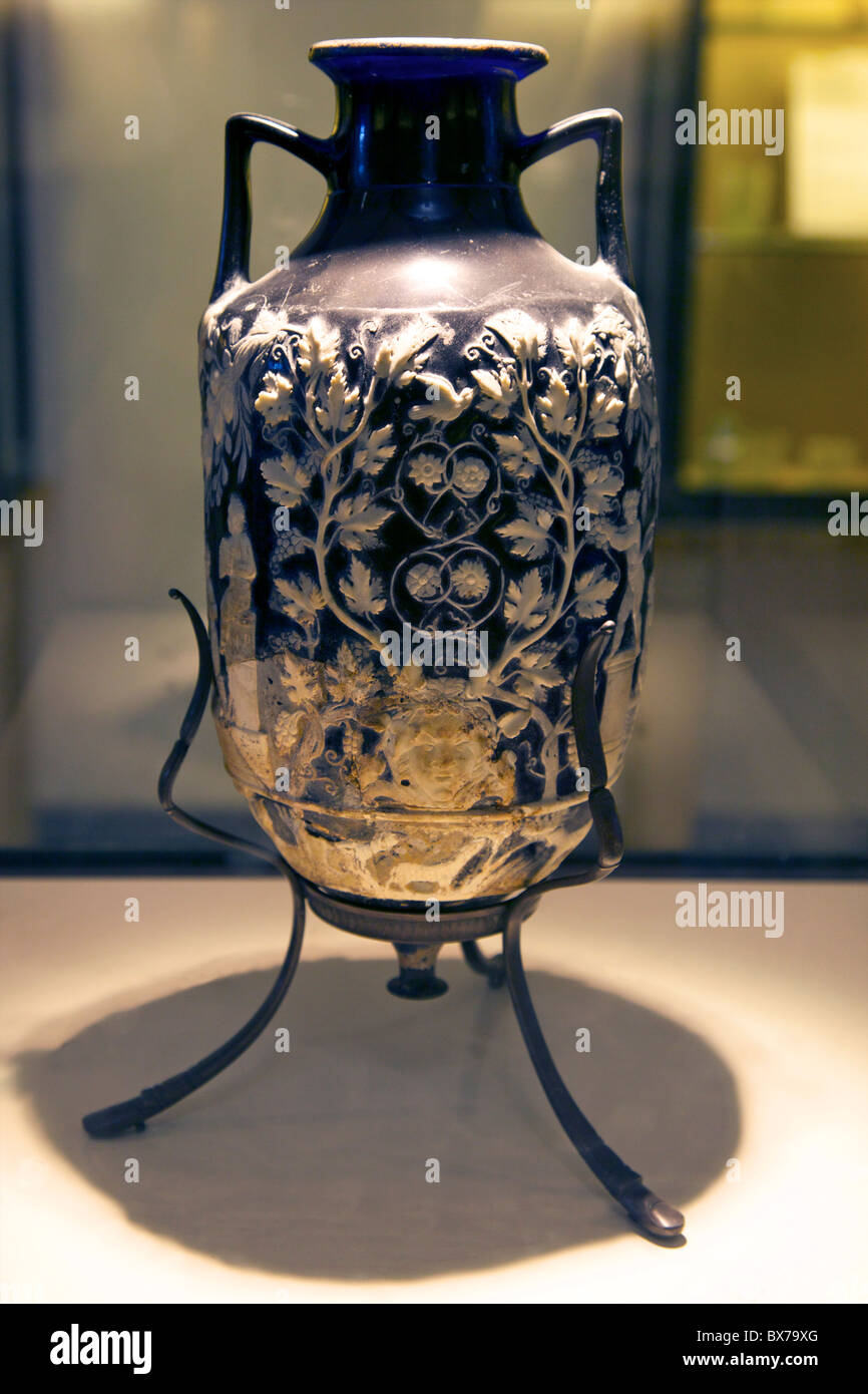 Decorated glass vase, National Archaeological Museum, Naples, Campania, Italy, Europe Stock Photo
