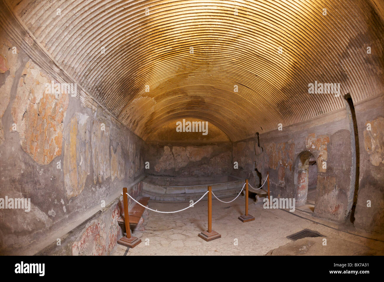 Roman central baths strigilate barrel vault, Herculaneum, UNESCO World Heritage Site, Campania, Italy, Europe Stock Photo