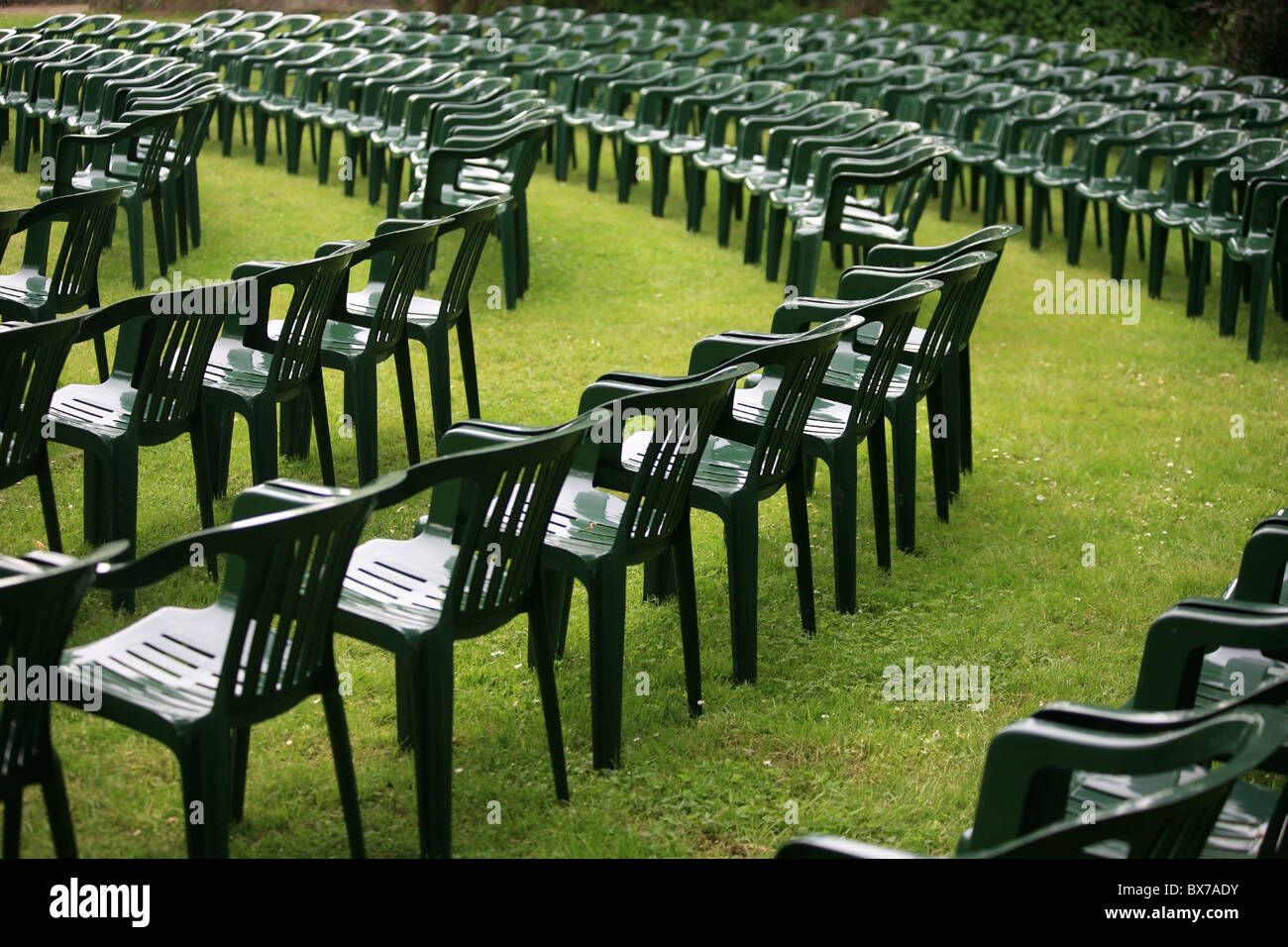 Chairs in rows for an open air concert Stock Photo Alamy