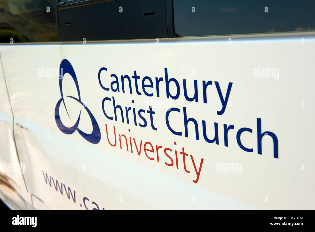 Canterbury Christ Church University sign on Minibus Stock Photo