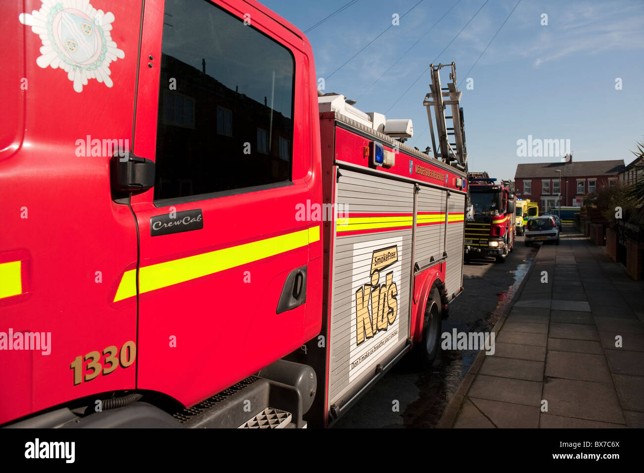 Fire Engines at house fire Fire & Rescue Service UK Stock Photo - Alamy