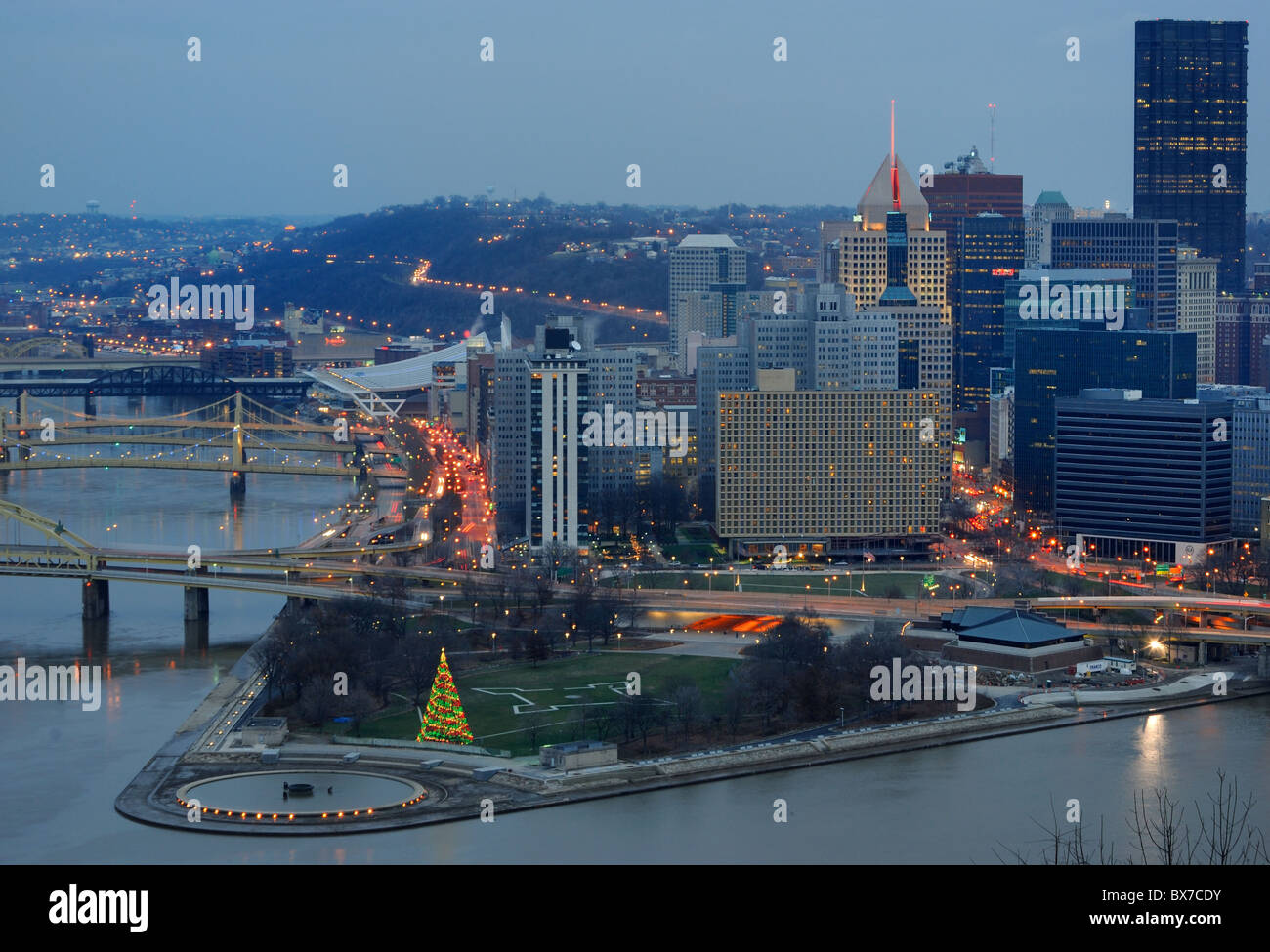 The  Point on the skyline of Pittsburgh, Pennsylvania. Stock Photo
