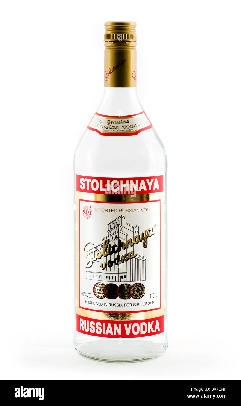 Bottle of Stolichnaya Russian vodka Stock Photo