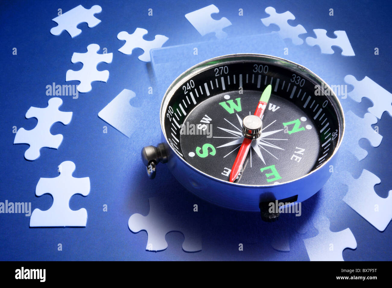 Compass and Jigsaw Puzzle Pieces Stock Photo Alamy