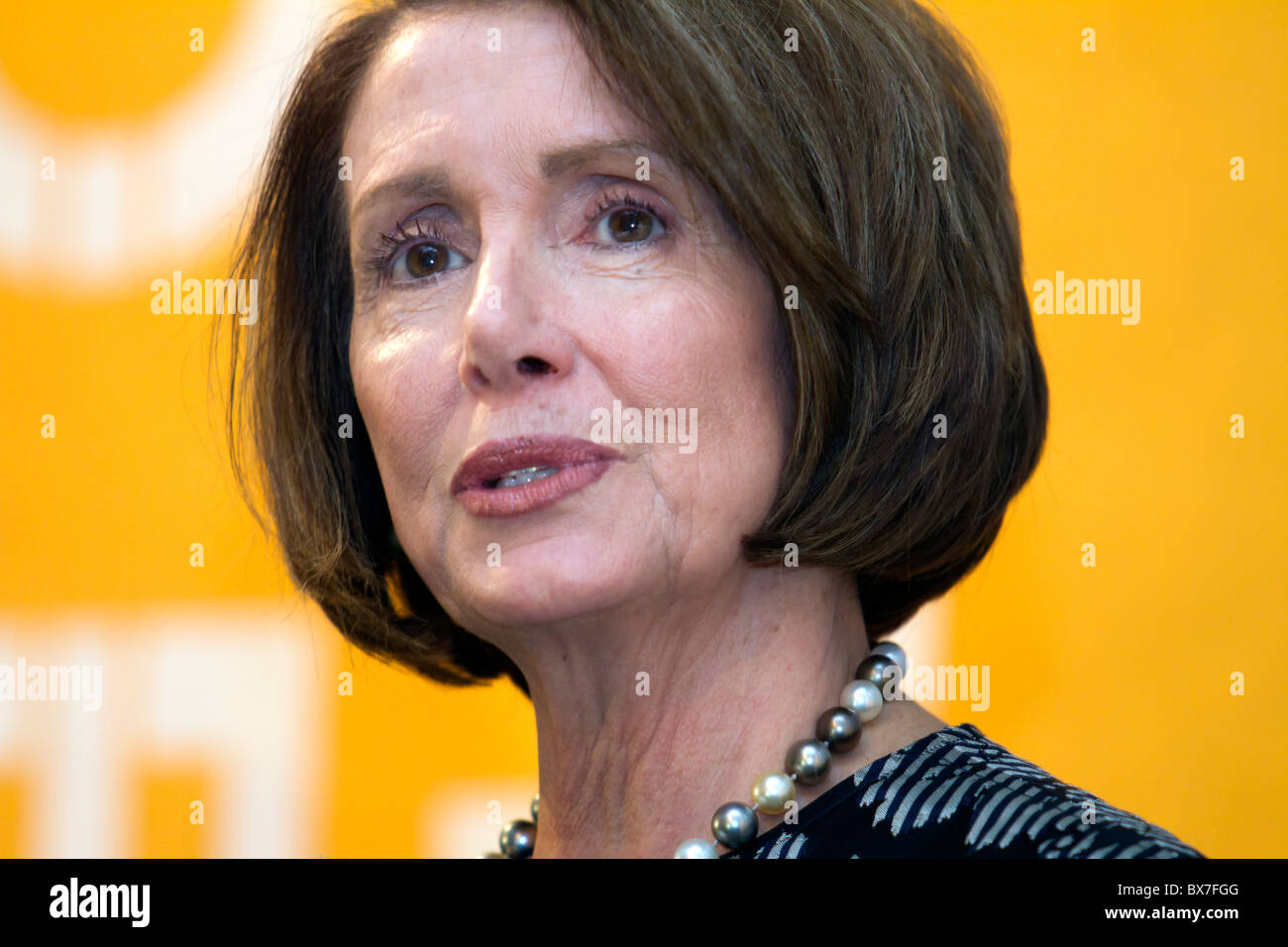 Nancy Pelosi, speaker of the US House of Representatives, talks with members of the press at the Nobel Peace Center in Oslo following the award ceremony for 2010 Nobel Peace Prize laureate, Liu Xiaobo. (Photo by Scott London) Stock Photo