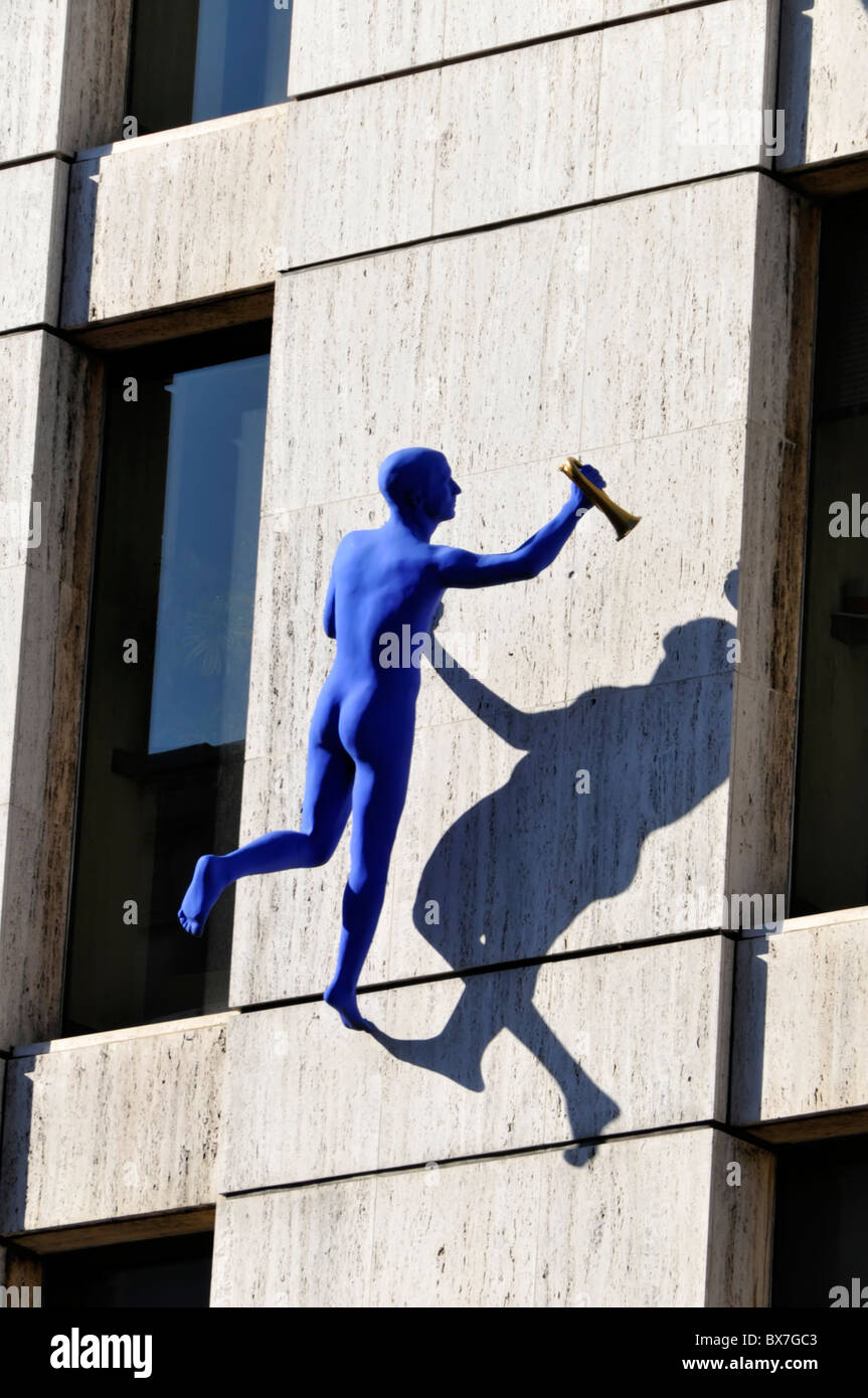Part of the 'Blue Men' art installation by Ofra Zimbalista on an office building wall London England UK Stock Photo