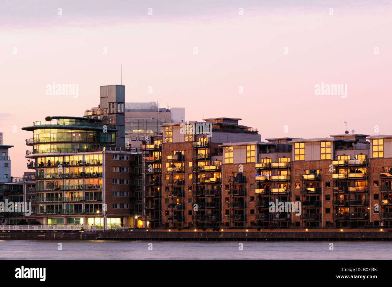 Riverside Apartments and the River Thames at Wapping, London, England