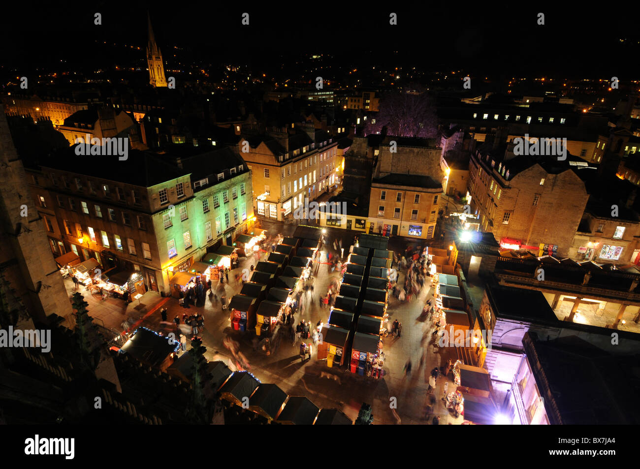 Looking down on Bath Christmas Market from the roof  of Bath Abbey Stock Photo