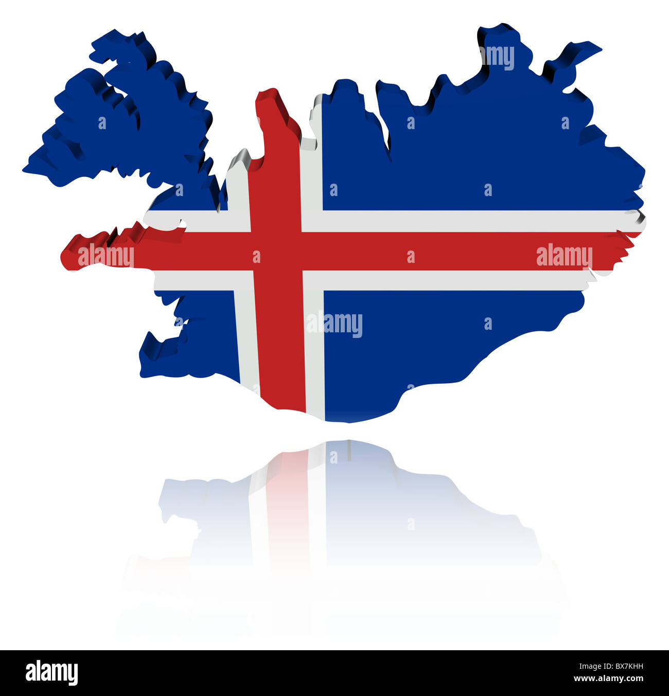 Iceland map flag 3d render with reflection illustration Stock Photo - Alamy