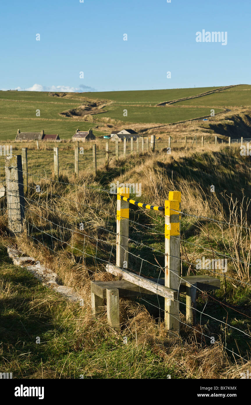 dh  SOUTH RONALDSAY ORKNEY Footpath stile on seacliff foot path Stock Photo