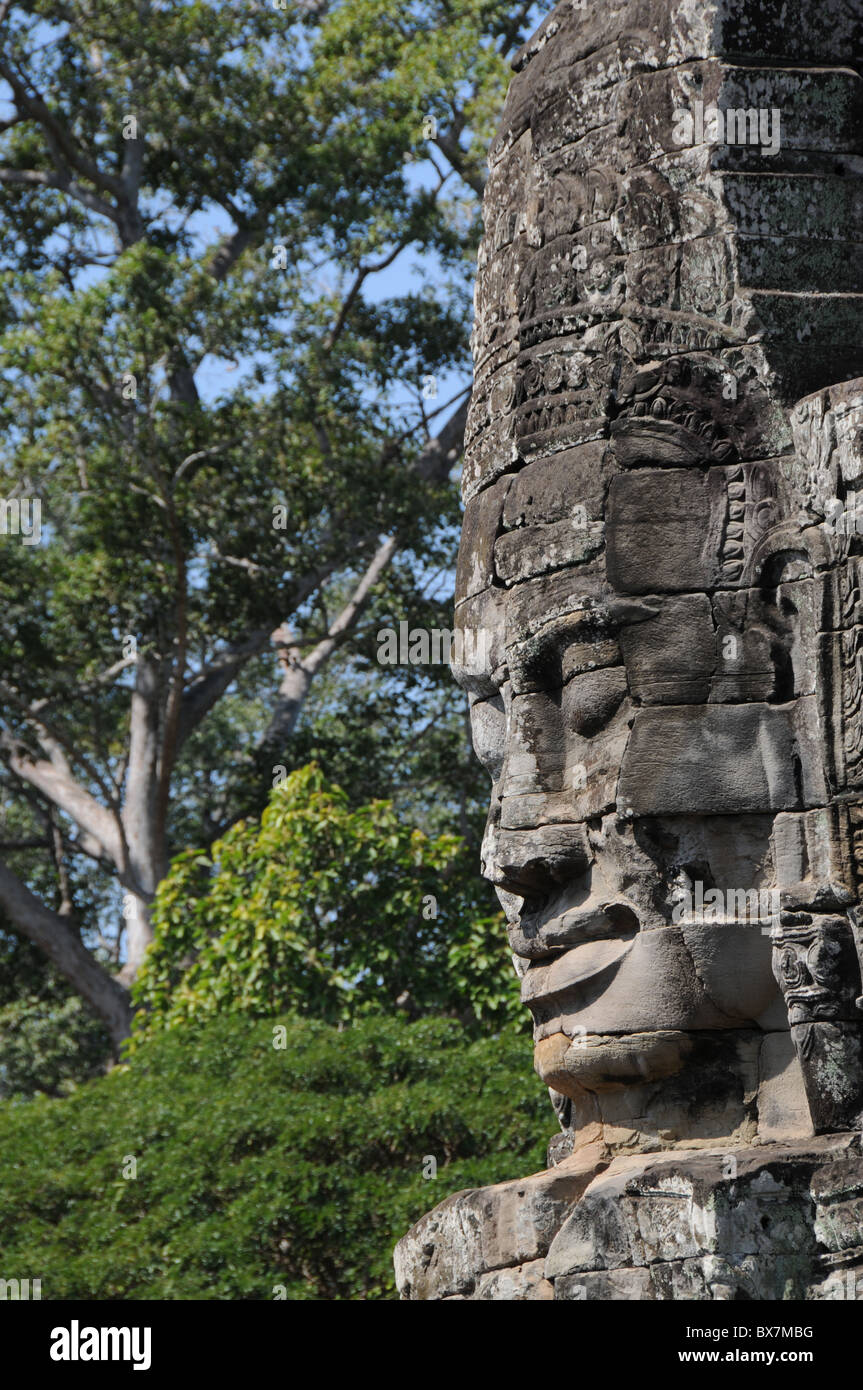 Face of the Lokeshvara at Bayon Temple in Angkor Stock Photo