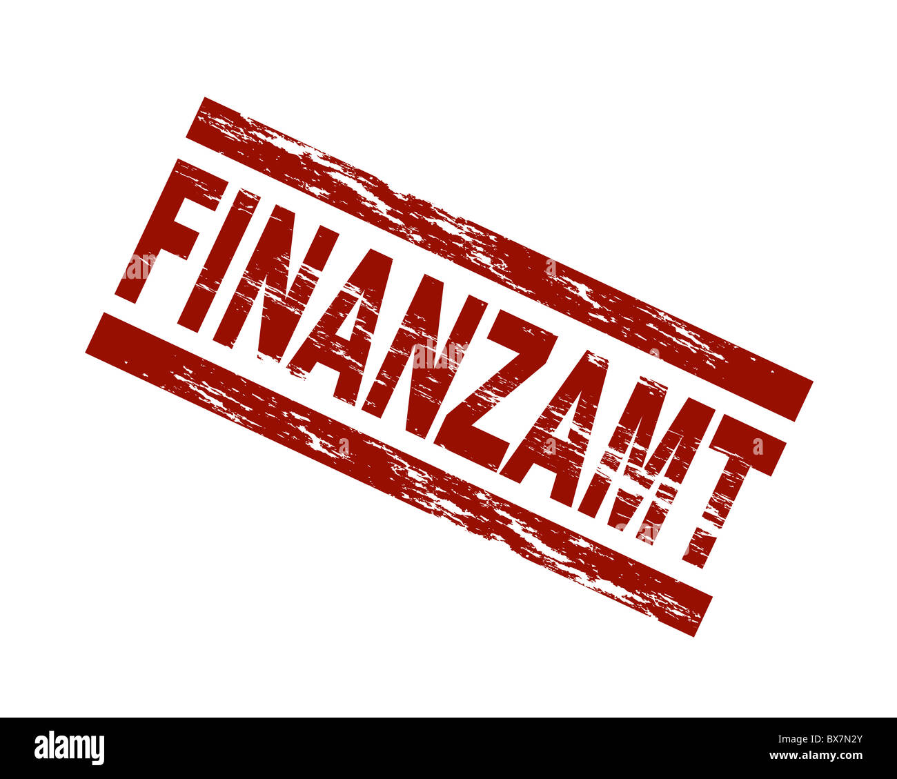 Stylized red stamp showing the german term Finanzamt. English translation: IRS. All on white background Stock Photo