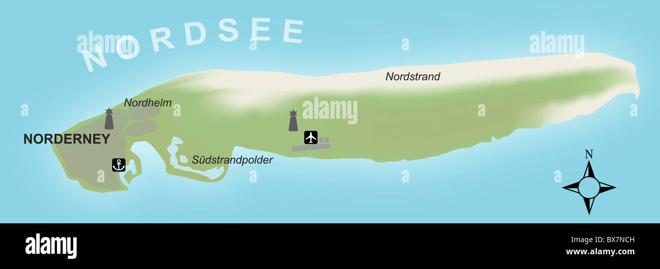 A stylized map of the german island of Norderney. Norderney is a tourist magnet during summer season. Stock Photo