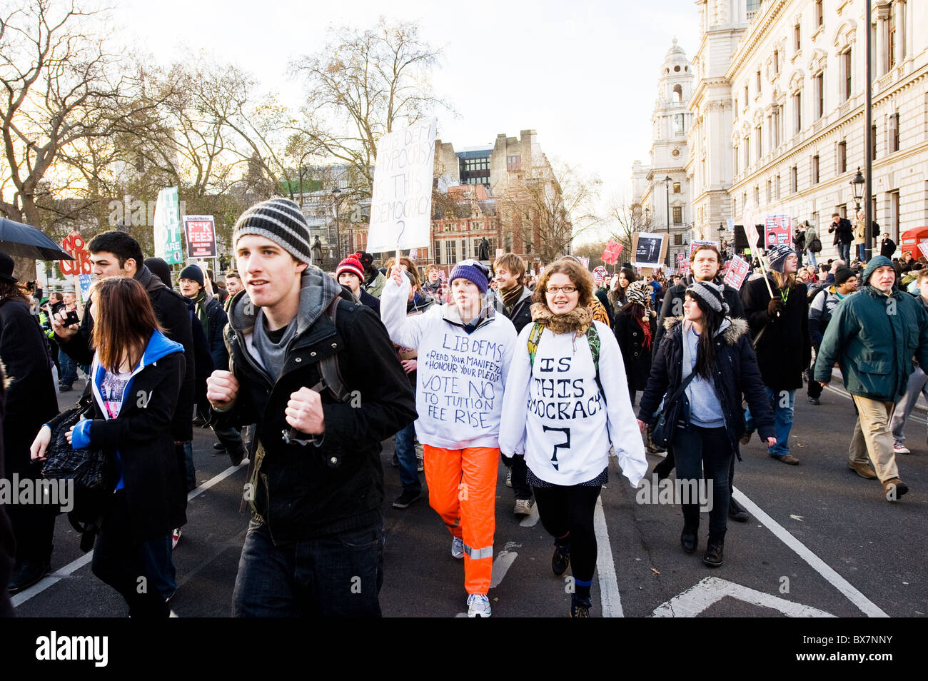 Students in London demonstrating against government cuts. Stock Photo