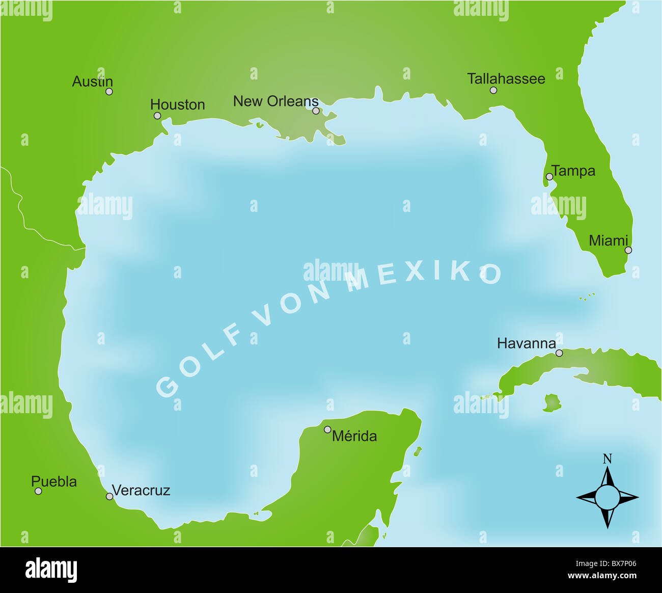 Stylized map of the area of the gulf of mexico. German captions. Stock Photo