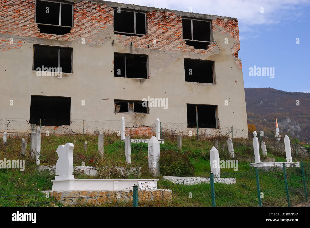 Mededa, Bosnia, muslim houses destroyed by the members of the White Eagles, Serbian paramilitary group. Stock Photo