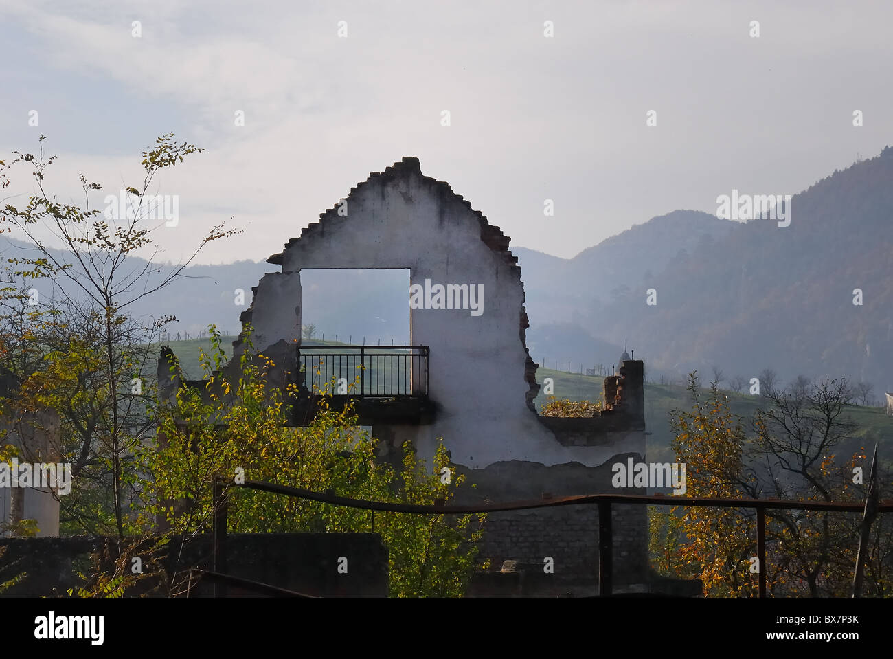 Visegrad, muslim houses destroyed by the members of the White Eagles, Serbian paramilitary group. Stock Photo